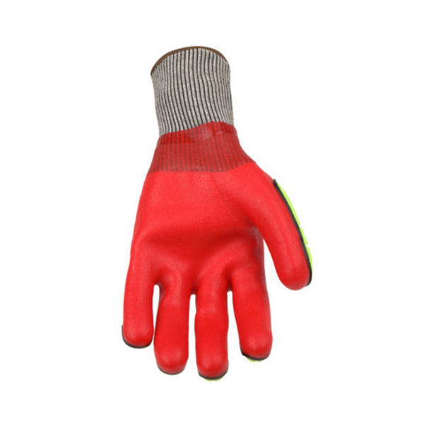 Fully dipped PVC-coated impact gloves, offering wearers liquid and cut resistance