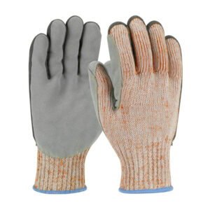 Seamless Knit PolyKor Blended Glove with Split Cowhide Leather Palm and Aramid Stitching - Vend-Ready