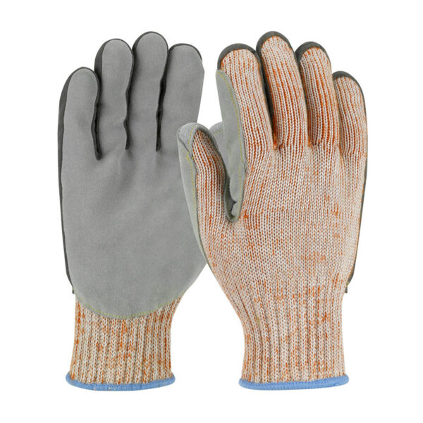 Seamless Knit PolyKor Blended Glove with Split Cowhide Leather Palm and Aramid Stitching - Vend-Ready