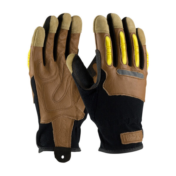 Goatskin Leather Palm Glove with Leather Back and Finger TPR Impact Protection