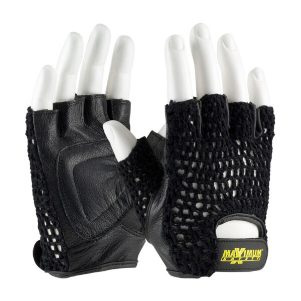 Leather Palm Lifting Gloves with Reinforced Padded Palm Insert - Cotton Mesh Back