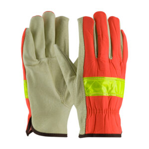 Premium Grade Top Grain Pigskin Leather Drivers Glove with Hi-Vis Fabric Back - Keystone Thumb