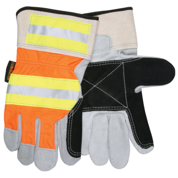 Hi-Visibility Split Leather Palm Work Gloves