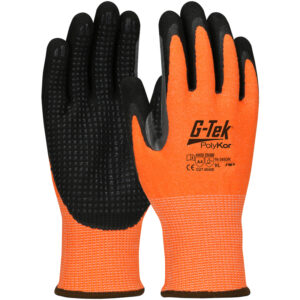 Hi-Vis Seamless Knit PolyKor® Blended Glove with Double-Dipped Nitrile Coated MicroSurface Grip on Palm & Fingers, Micro Dot Palm and Extended Thumb Crotch