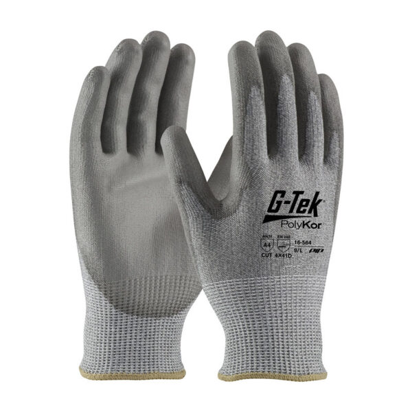 Industry Grade Seamless Knit PolyKor® Blended Glove with Polyurethane Coated Flat Grip on Palm & Fingers - Bulk Pack