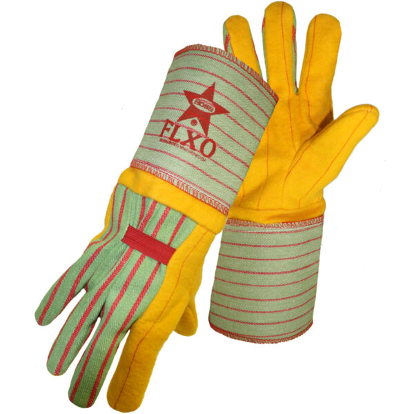 Premium Grade Chore Glove with Double Layer Palm, Cotton Back and Nap-Out Finish - Rubberized Gauntlet Cuff