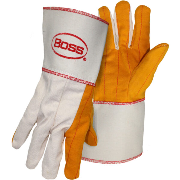 Premium Grade Chore Glove with Double Layer Palm, Cotton Back and Nap-Out Finish - Plasticized Gauntlet Cuff