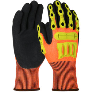 Seamless Knit HPPE Blended Glove with Impact Protection and Sandy Nitrile Coated Palm & Fingers