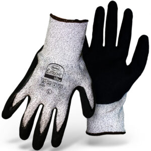 Seamless Knit HPPE Blended Glove with Double-Dipped Sandy Foam Nitirle Coated Palm & Fingertips