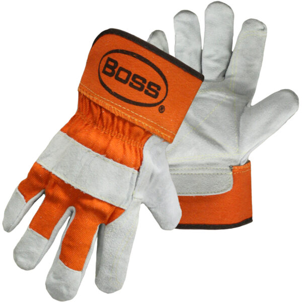 Premium Grade Split Cowhide Leather Double Palm Glove with Fabric Back and Aramid Stitching - Rubberized Safety Cuff