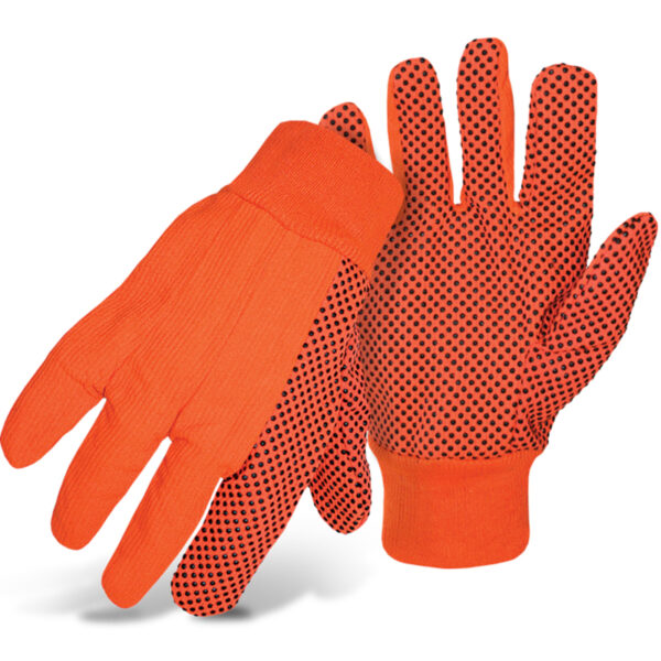 Fluorescent Corded Canvas Glove with PVC Dotted Grip on Palm, Thumb and Index Finger - 10 oz. Single Palm