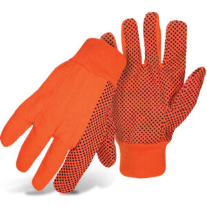 Fluorescent Corded Canvas Glove with PVC Dotted Grip on Palm, Thumb and Index Finger - 10 oz. Double Palm