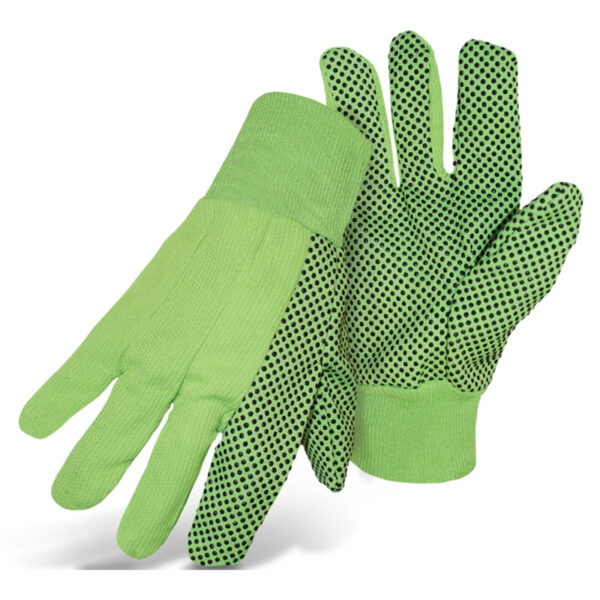 Fluorescent Corded Canvas Glove with PVC Dotted Grip on Palm, Thumb and Index Finger - 10 oz. Double Palm