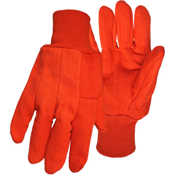 Hi-Vis Polyester/Cotton Corded Double Palm Glove with Nap-In Finish - Knit Wrist