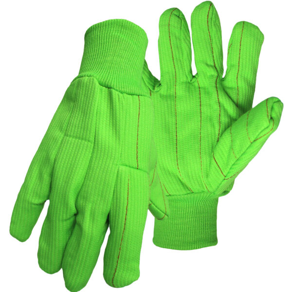Hi-Vis Polyester/Cotton Corded Double Palm Glove with Nap-In Finish - Knit Wrist
