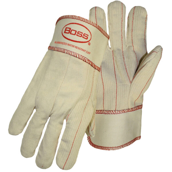 Cotton Corded Double Palm Glove with Nap-In Finish - Rubberized Safety Cuff