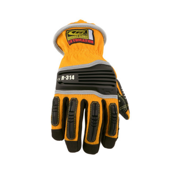 High-visibility impact gloves, with a special grip system for search and rescue operations