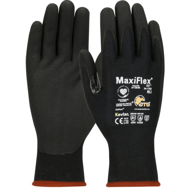 MaxiFlex® Cut™ Seamless Knit Kevlar® Glove with Black MicroFoam Nitrile Coating - Palm & Fingertips - Touchscreen Compatible