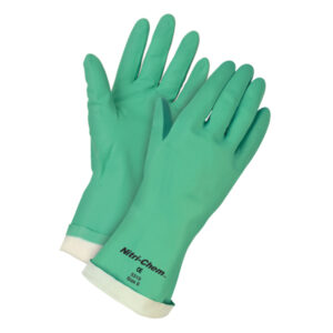 Flock Lined Green Nitrile Gloves