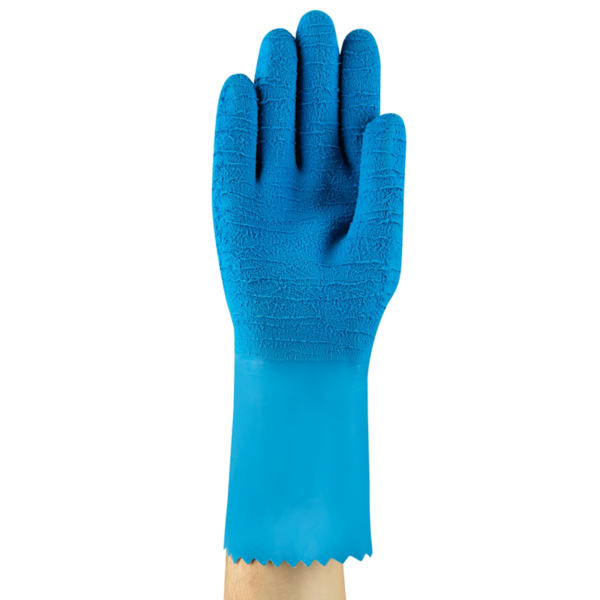Heavyweight, natural rubber, supported glove