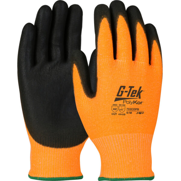 Hi-Vis Seamless Knit Polykor Blended Glove with Polyurethane Coated Palm & Fingers