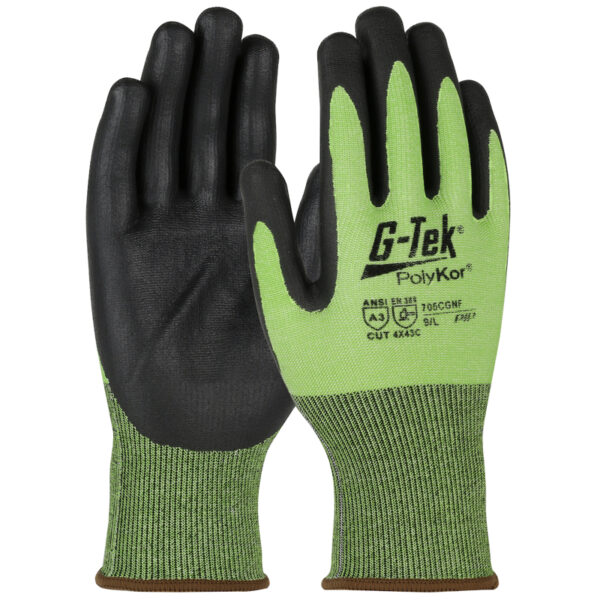 Hi-Vis Seamless Knit Polykor Blended Glove with Nitrile Foam Coated Grip on Palm & Fingers