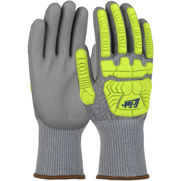 Seamless Knit HPPE Blended Glove with Hi-Vis Impact Protection and Polyurethane Coated Palm & Fingers