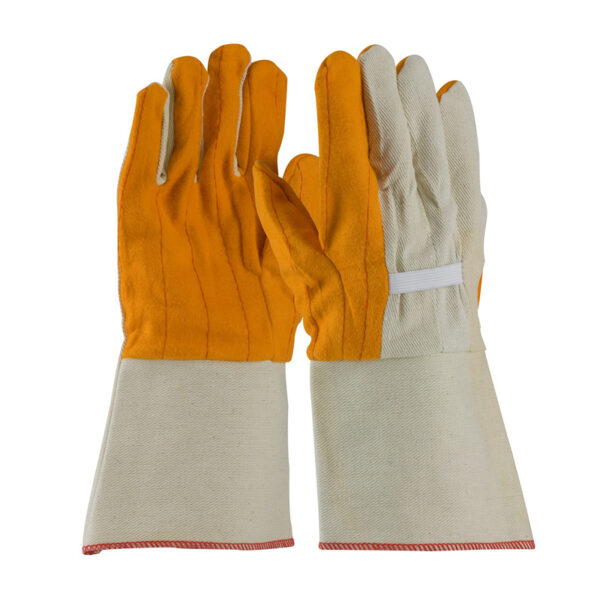 Premium Grade Chore Glove with Double Layer Palm, Canvas Back and Nap-Out Finish - Rubberized Gauntlet Cuff