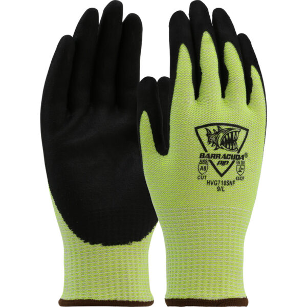 Hi-Vis Seamless Knit Polykor Blended Glove with Nitrile Coated Foam Grip on Palm & Fingers