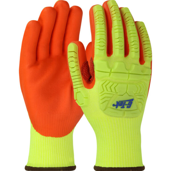 Seamless Knit Polykor Blended Glove with Hi-Vis Impact Protection and Nitrile Foam Coated Palm & Fingers