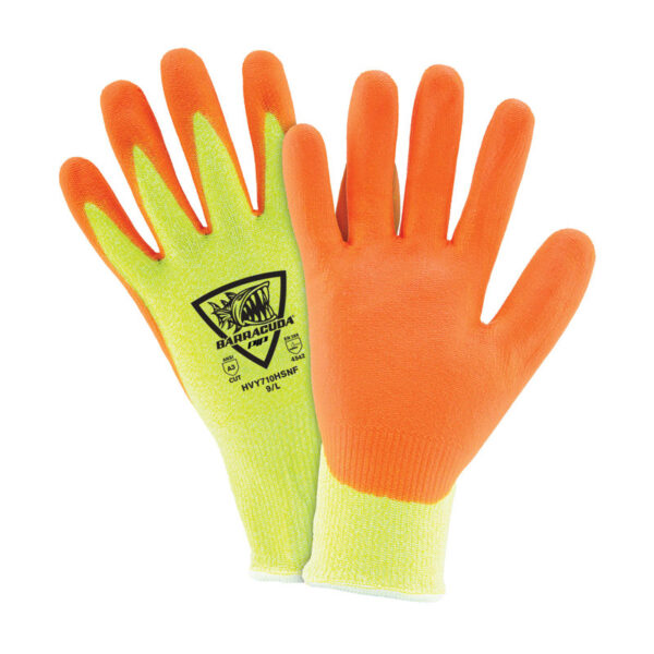 Hi-Vis Seamless Knit Polykor Blended Glove with Nitrile Coated Foam Grip on Palm & Fingers