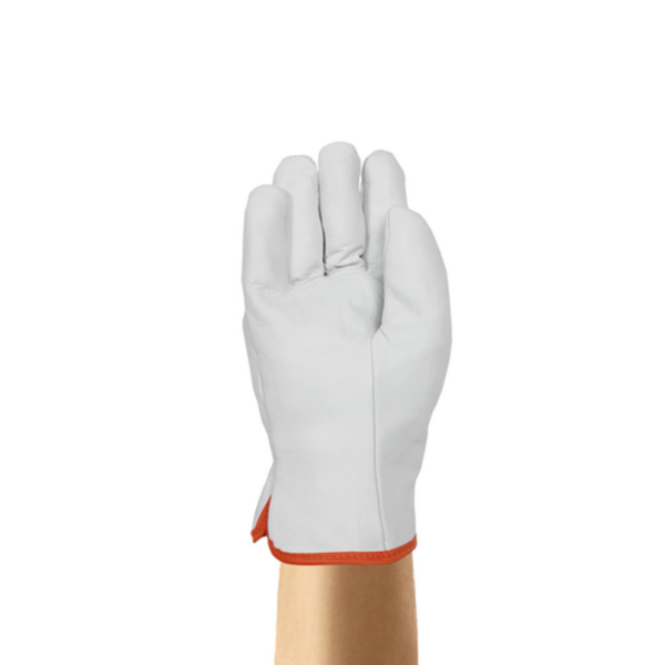 Goatskin leather protectors, for enhanced low-voltage glove life and improved hand safety
