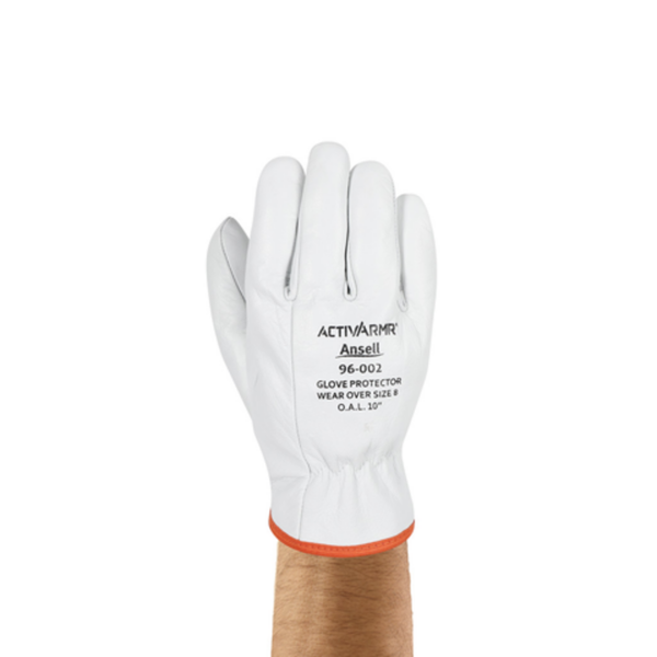 Goatskin leather protectors, for enhanced low-voltage glove life and improved hand safety