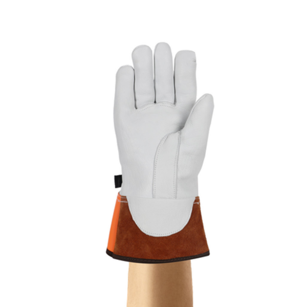 Goatskin leather protectors, for extended high-voltage glove life and enhanced hand safety