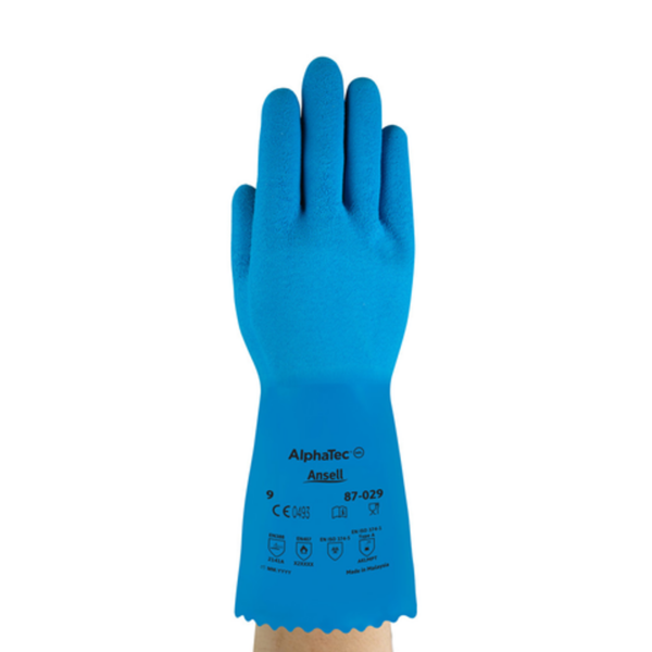 Lightweight supported natural rubber glove with knitted nylon liner
