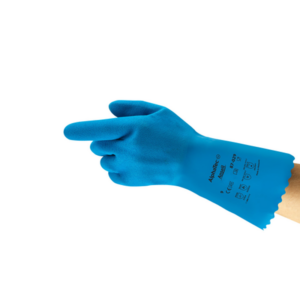 Lightweight supported natural rubber glove with knitted nylon liner