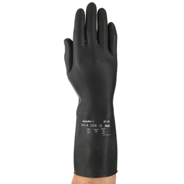 Extra-heavyweight natural rubber glove with flocked lining