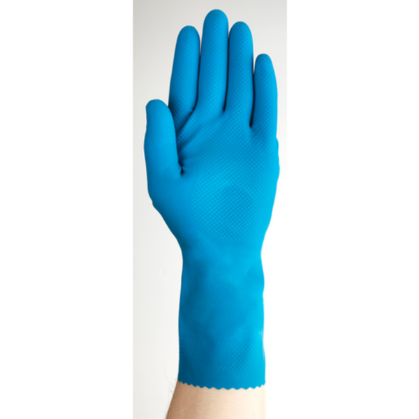 Lightweight natural rubber glove with flocked lining