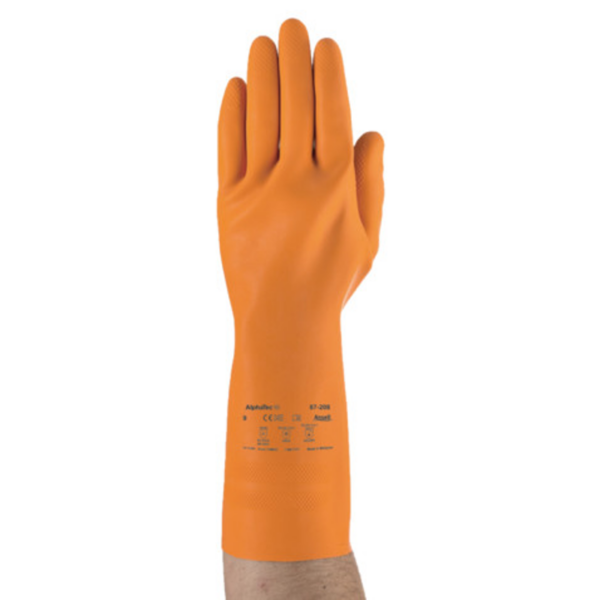 Extra heavyweight, natural rubber glove, with flocked lining