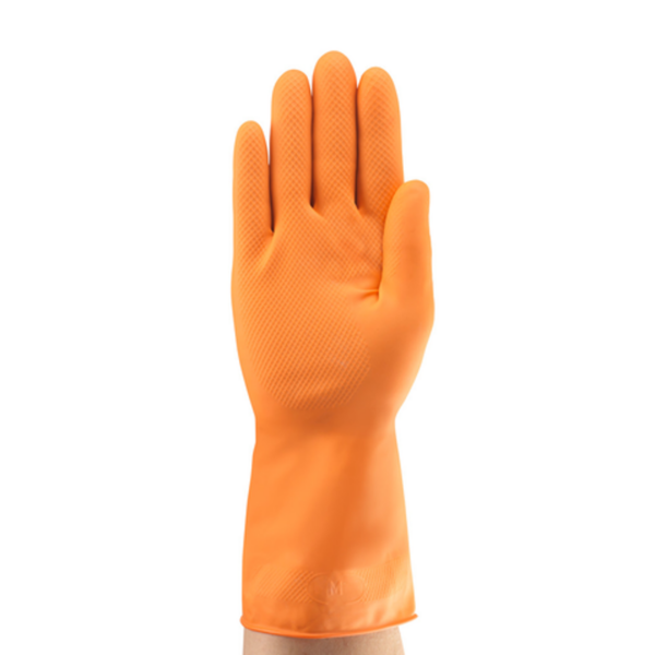 Lightweight natural rubber glove with flocked lining