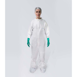Sterile, disposable coverall with collar for protection against chemicals