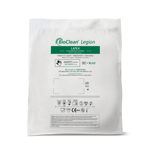 Non-sterile latex cleanroom gloves, ensuring elbow length-protection and easy double-donning