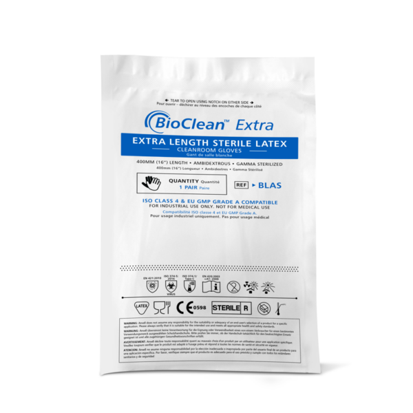 Sterile elbow-length cleanroom gloves, offering comfortable, flexible personal protection