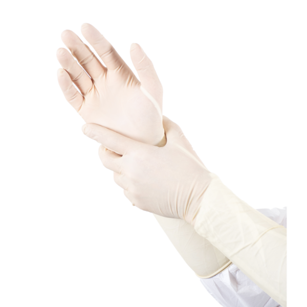 Sterile elbow-length cleanroom gloves, offering comfortable, flexible personal protection
