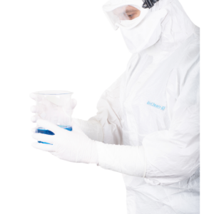 Nitrile elbow-length cleanroom gloves resistant against a range of chemicals