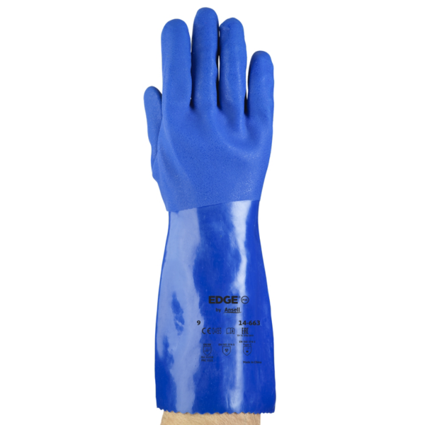 Blue supported PVC glove