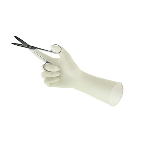 Latex, powder-free surgical glove with a built-in moisturizer