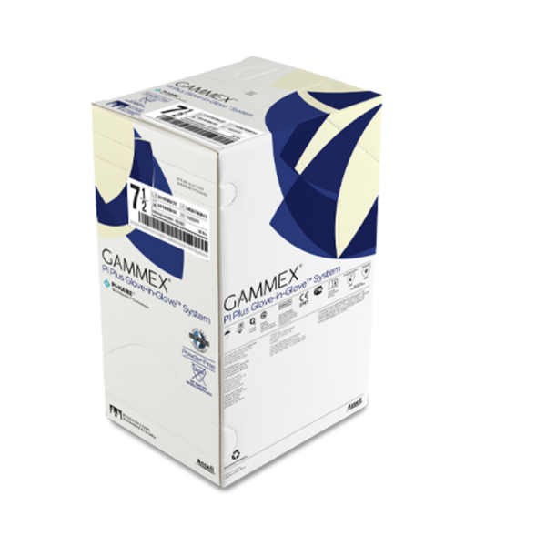 Synthetic, pre-donned double gloving system of two polyisoprene (PI) gloves in one, making it easy to double glove in one don
