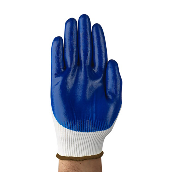 Palm coated glove for moderate oily manufacturing and maintenance envrionments