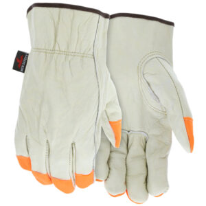 Leather Drivers Work Gloves with Orange Tips